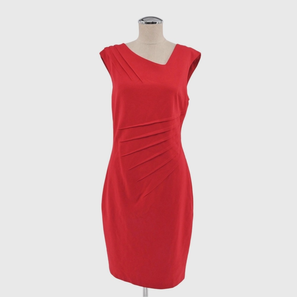 Vtg CACHE Dress Size 10 Sheath Red Elegant Ruched‎ Flattering Office Career Chic